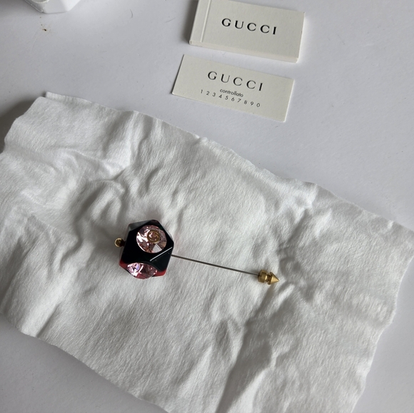 Gucci vintage SPILLA pin brooch resin and crystal green red and pink NEW - Picture 9 of 10